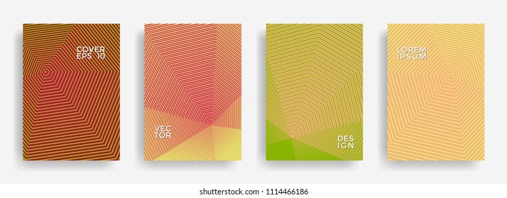 Minimal annual report design vector collection. Halftone lines texture cover page layout templates set. Report covers geometric design, business brochure pages corporate templates.