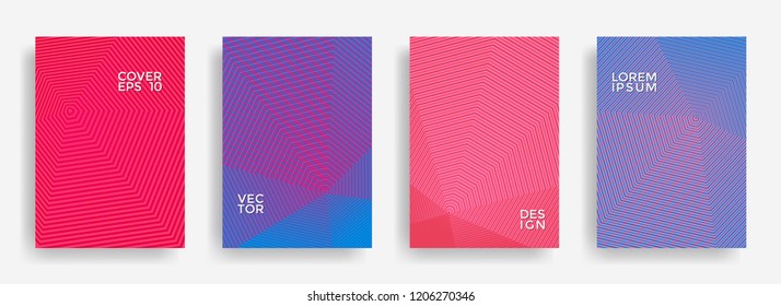 Minimal annual report design vector collection. Halftone lines texture cover page layout templates set. Report covers graphic design, business brochure pages corporate templates.