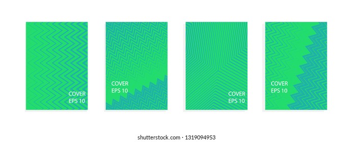 Minimal annual report design vector collection. Halftone lines texture cover page layout templates set. Report covers graphic design, business brochure pages corporate templates.