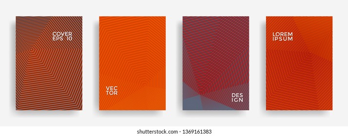 Recopilación mínima anual de vectores de diseño de informes. Conjunto de plantillas de diseño de portada de textura de líneas de semitono. El informe abarca el diseño geométrico, las páginas de folletos de negocios fondos corporativos.