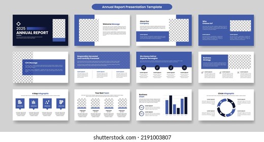Minimal annual report presentation slides template or corporate business presentation layout and Infographic set. company profile, leaflet, proposal, brochure, catalog, booklet