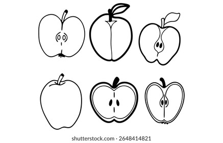 Minimal Apple Icons Slice Black and White Fruit Silhouette Clipart Set
