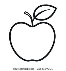 Minimal Apple Line Art Vector with Leaf and Stem on White Background