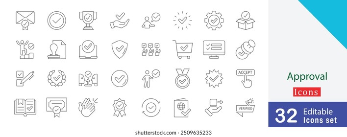 Minimal approval editable icon collection. containing check, accept, agree, complete, correct, done, approved, verified and more illustration