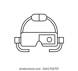 Minimal AR headset line icon. Front view vector of smart augmented reality glasses. Perfect for tech UI, wearable device apps, virtual AR interface designs.