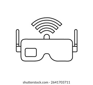 Minimal AR headset line icon. Front view vector of smart augmented reality glasses. Perfect for tech UI, wearable device apps, virtual AR interface designs.