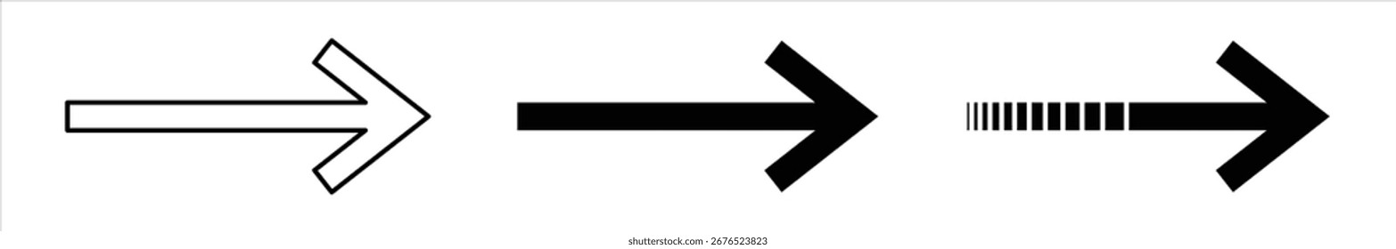 Minimal arrow icons set, collection of thin outline arrows with different directions, simple navigation symbols, modern pointer elements for web design and infographics
