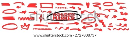 Minimal arrow with marker and pen on paper, bold underline for highlight titles, second arrow cue, clear highlight stroke with marker pen underline.