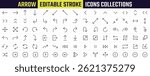 Minimal Arrow vector collections Editable icons. Containing Thin Line Design, Directional, Elements, UI UX, Web, Presentations, Digital, and more arrows icons. Editable Stroke big icon collection