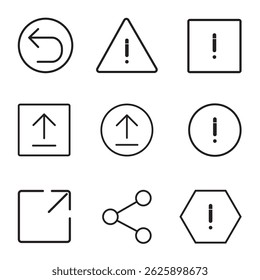 Conjunto Mínimo de Ícones de Seta e Aviso - Símbolos de IU de Estilo de Linha
