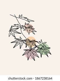 Minimal art of autumn leaves. Colorful details. Modern minimal illustration. Trendy colors.