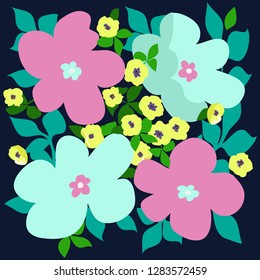 Minimal art flower print. Floral trendy background for scarf print, textile, covers, surface, scrapbooking, decoupage. Bandana, pareo, home textile design