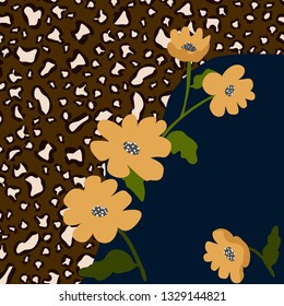 Minimal art flower print. Floral trendy background for scarf print, textile, covers, surface, scrapbooking, decoupage. Bandana, pareo, home textile design