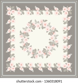 Minimal art flower print. Floral trendy naive background for scarf print, textile, covers, surface, scrapbooking, decoupage. Bandana, pareo, home textile design. Shabby chic