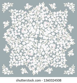 Minimal art flower print. Floral trendy naive background for scarf print, textile, covers, surface, scrapbooking, decoupage. Bandana, pareo, home textile design. Shabby chic