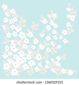 Minimal art flower print. Floral trendy naive background for scarf print, textile, covers, surface, scrapbooking, decoupage. Bandana, pareo, home textile design. Shabby chic