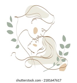 Minimal art kissing couple,contemporary poster,card.Vector illustration.Single line abstract love couple.Continuous linear drawing of woman man silhouettes.Fashion print in trendy minimalist style.