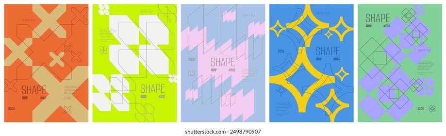 Minimal artwork colorful trendy poster, abstract geometric composition graphic in Y2K aesthetics, vector silhouette simple shapes print art modernism and brutal style A4 format