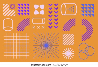 Minimal artwork with shapes and figures. Neo-memphis mid century modern composition of simple bold forms.