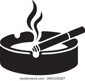 Minimal ashtray with burning cigarette silhouette for smoking, tobacco and addiction awareness graphics.