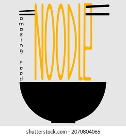 minimal asian food logo made from silhouette of a cup of noodles and chopsticks