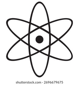Minimal atomic structure icon representing science, energy, and physics. Perfect for educational graphics, logos, infographics, and STEM projects.