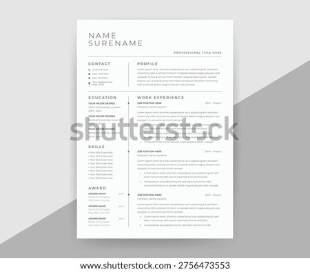 Minimal ATS-Friendly Resume Template – Corporate, Freelance, Journalist CV Design in Vector