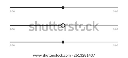 Minimal Audio Player Slider Vector set PNG with Transparent Background, Clean UI Sound Progress Bar Design with Circle, Square, and Dot Indicators for Music, Podcast