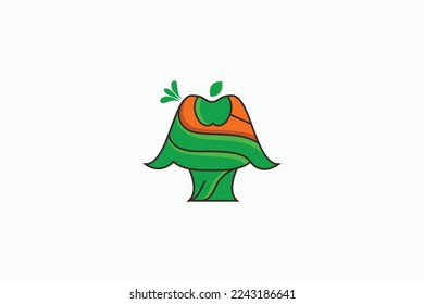 Minimal Awesome Trendy Food and Tree Icon Design Template On Brown Background