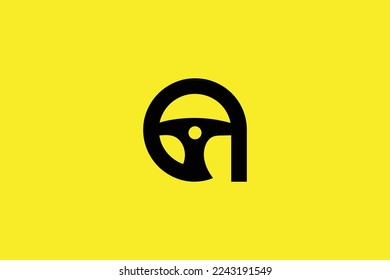 Minimal Awesome Trendy Letter A Steering Wheel Icon Design Template On Yellow Background