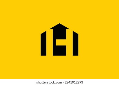 Minimal Awesome Trendy Professional Letter H Up Home Mark Logo Design Template On Yellow Background