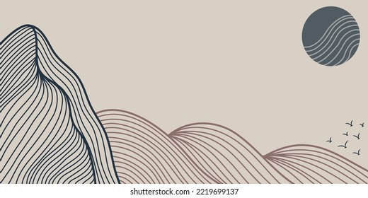 Fondo mínimo paisaje abstracto paisaje paisajístico tono tierra montañas dibujo japonés 