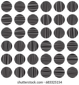 Minimal background with black even lined circles. Seamless vector pattern