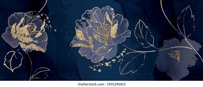 minimal background in blue flowers and tropical summer leaf