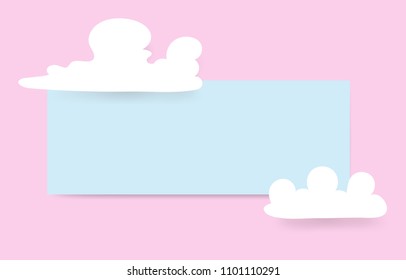 minimal background concept of blue paper and pink pastel color with cloud and space for text. copy space. bright style