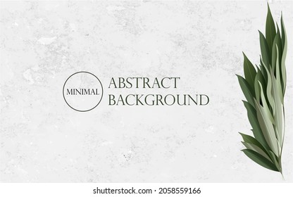 Minimal background design with a sprig of eucalyptus. Concrete abstract texture. Presentation template. Vector illustration.