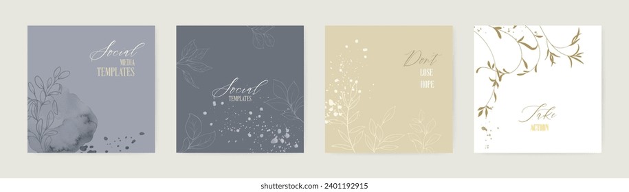 Minimal background with flowers and stains watercolor. Vector suitable for social media templates, stories post, invitation, greeting card, branding, or presentation.