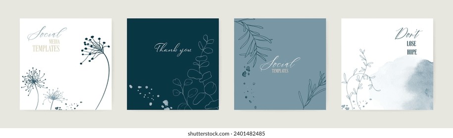 Minimal background with flowers and stains watercolor. Vector suitable for social media templates, stories post, invitation, greeting card, branding, or presentation.