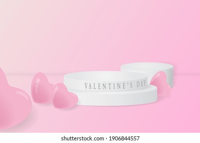 Fondo mínimo, maqueta con podio para la visualización del producto, geometría blanca abstracta fondo minimalista color de fondo rosa de San Valentín día, resumen burlarse de la representación 3D de fondo.