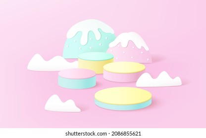 Minimal background mock up with podium for product display. 3d rendering.