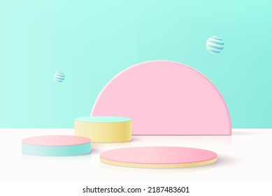 Minimal background mock up with podium for product display. 3d rendering.