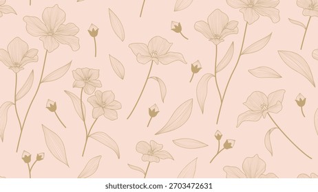 minimaler Hintergrund in rosafarbenen Blumen und Blatt mit Skizze Linie Kunstgalerie Wand Kunst Vektor 