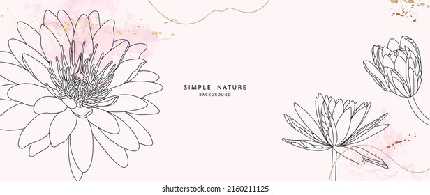 minimal background in pink flowers and tropical summer leaf with golden metallic texture gallery wall art vector 