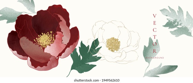 fondo mínimo en flores de peonía roja y hoja de verano tropical