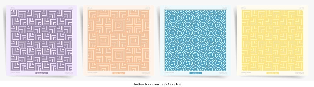 Minimal Background Set with Geometric Seamless Pattern. Digital colorful asian style designs for books, covers, notebooks, posters and more. Symmetry Aesthetic Collection.