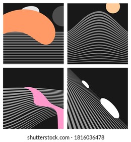 Minimal background with smooth shapes and stripes. Modern concept. Can be used for banners, covers, web, interior decoration, social media.