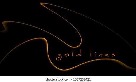 Minimal background with thin gold wavy lines on a black. Vector graphic template