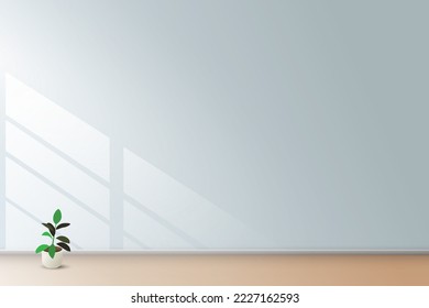 Minimal Background wall of the room has light shining through on a small potted plant.Vector