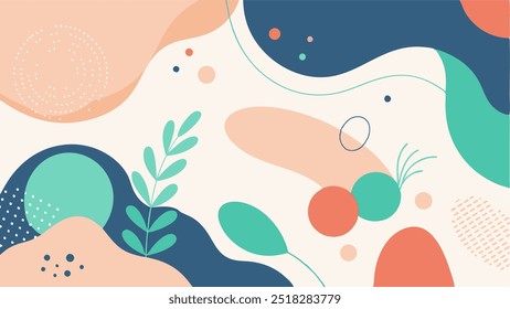 Minimal backgrounds with organic abstract shapes and sample text in pastel colors