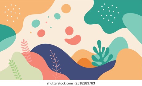 Minimal backgrounds with organic abstract shapes and sample text in pastel colors